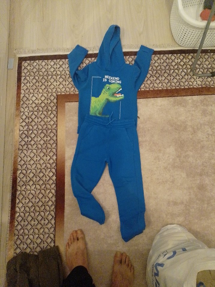 Kapüşonlu Erkek Çocuk Mavi Baskılı Sweatshirt takımı - Görsel 4