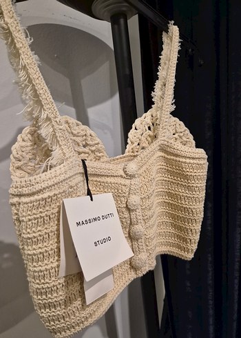 Nakışlı Örgü Krem Rengi Mini Büstiyer - Görsel 5