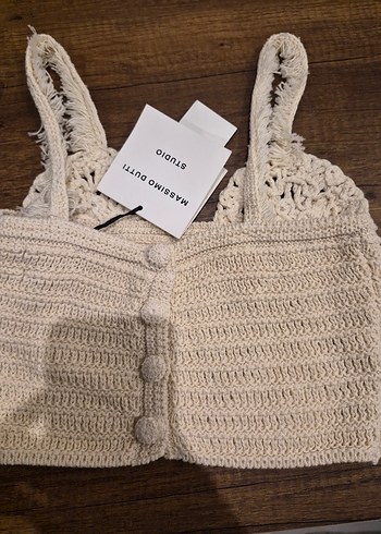 Nakışlı Örgü Krem Rengi Mini Büstiyer - Görsel 4