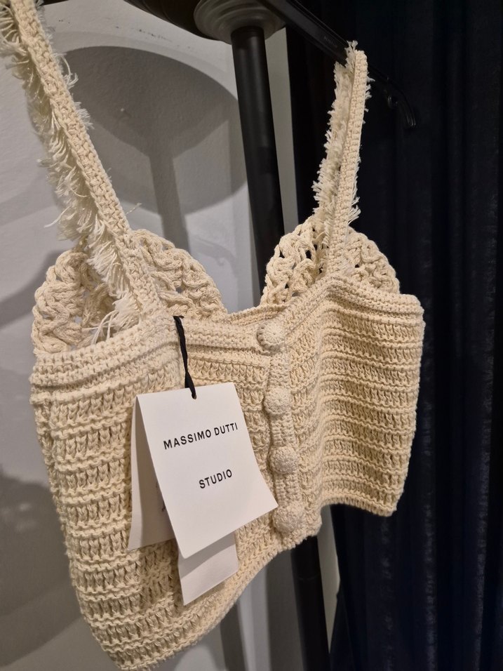 Nakışlı Örgü Krem Rengi Mini Büstiyer - Görsel 5