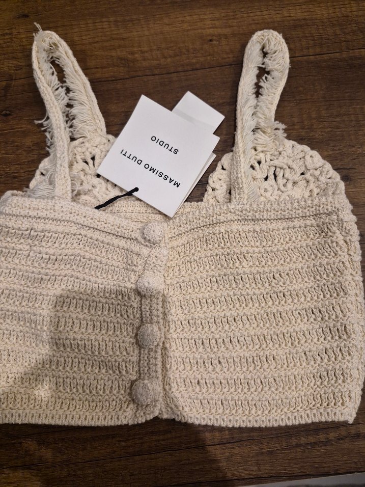 Nakışlı Örgü Krem Rengi Mini Büstiyer - Görsel 4