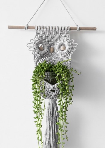 Gri Baykuş Makrome Duvar Süsü Saksı - Görsel 2