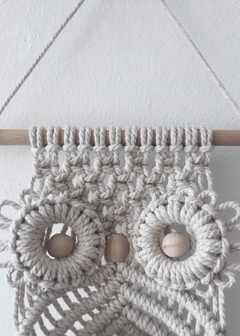 Gri Baykuş Makrome Duvar Süsü Saksı - Görsel 3