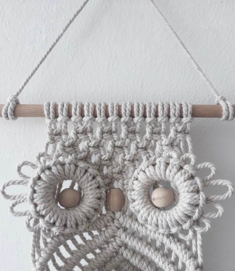 Gri Baykuş Makrome Duvar Süsü Saksı - Görsel 3