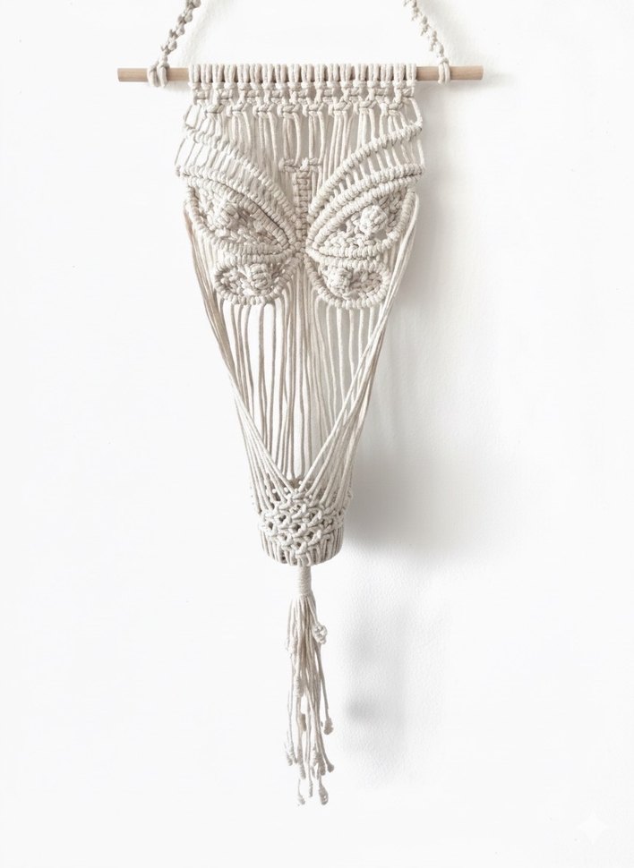 Kelebek Desenli Makrome Duvar Saksılığı - Görsel 4