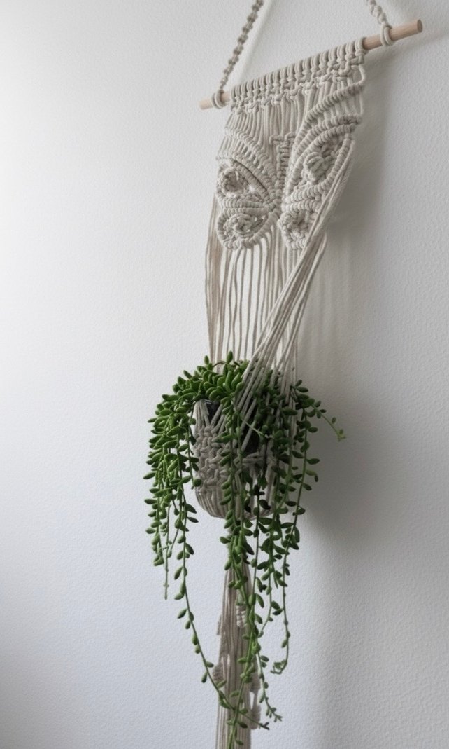 Kelebek Desenli Makrome Duvar Saksılığı - Görsel 3