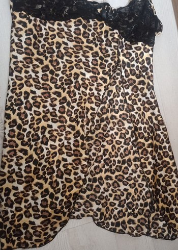 Kadın Leopar Desenli Uzun Kollu Gecelik - Görsel 3