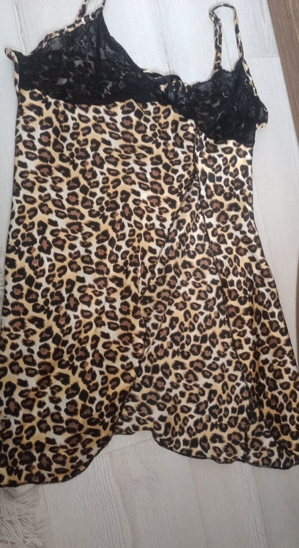 Kadın Leopar Desenli Uzun Kollu Gecelik - Görsel 2