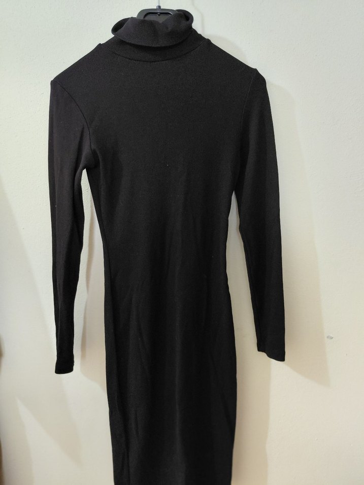 Siyah Uzun Kollu Yüksek Yakalı Kadın Elbise - Görsel 2