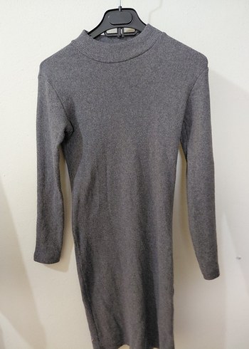 Gri Triko Yarım Boğazlı Midi Elbise - Görsel 2