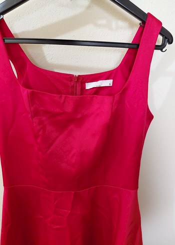 ateş kırmızı Mini Parlak Fırfırlı Elbise - Görsel 2