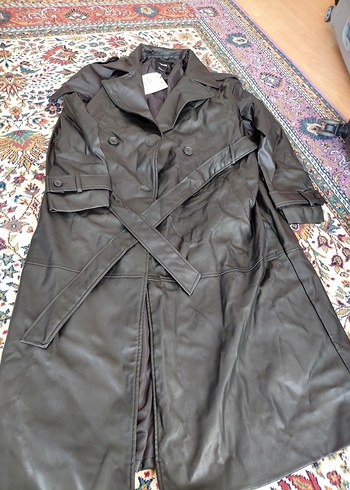 Kadın Kahverengi Deri Kemerli Uzun Trençkot - Görsel 6