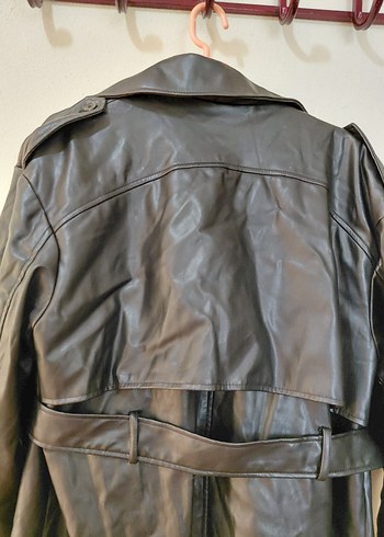 Kadın Kahverengi Deri Kemerli Uzun Trençkot - Görsel 3