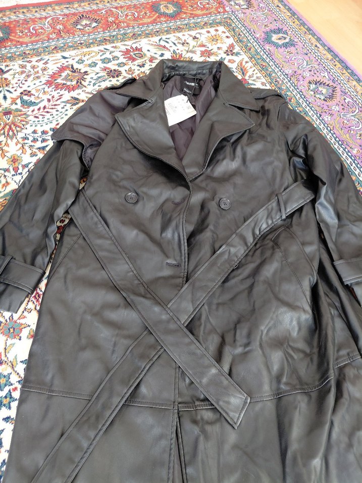 Kadın Kahverengi Deri Kemerli Uzun Trençkot - Görsel 5