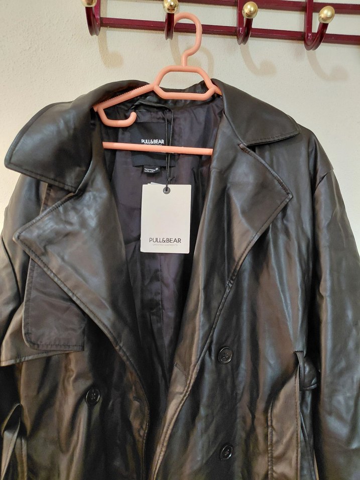 Kadın Kahverengi Deri Kemerli Uzun Trençkot - Görsel 2