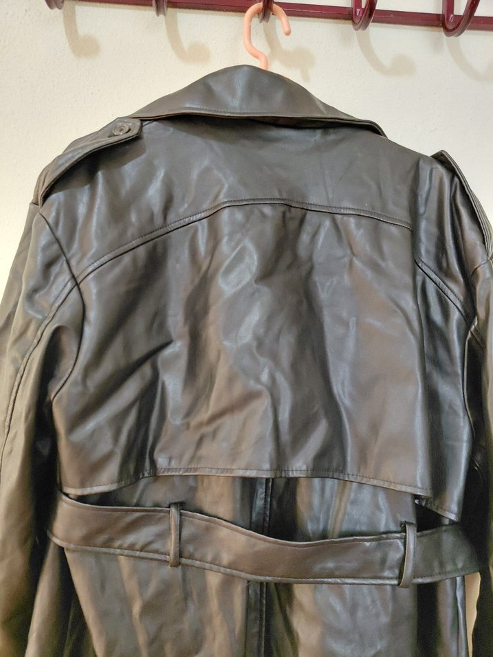 Kadın Kahverengi Deri Kemerli Uzun Trençkot - Görsel 3