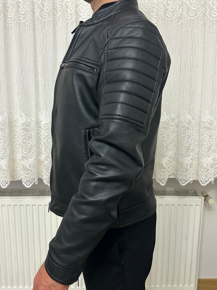 Mango Man Siyah Deri Ceket - Görsel 2