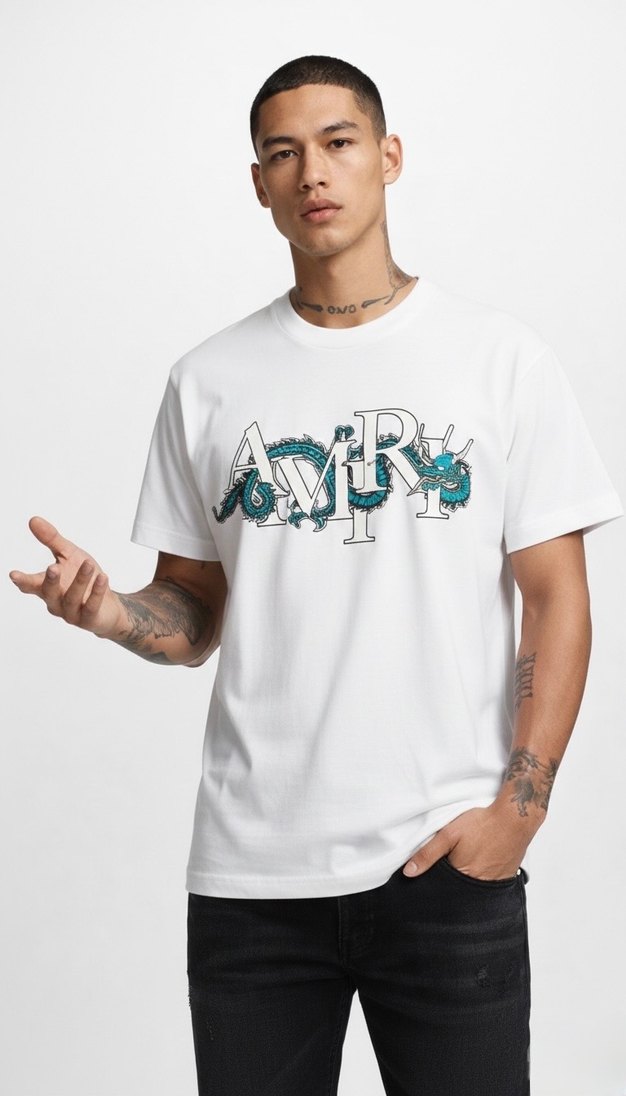 Amiri Siyah Dragon Baskılı Erkek Tişört - Görsel 2