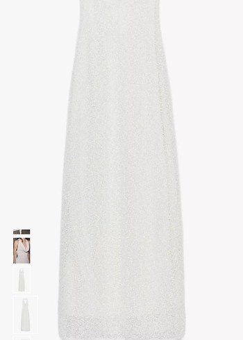 ekru  degaje yaka Uzun Elbise - Görsel 4