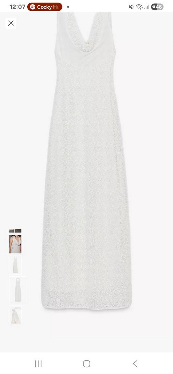 ekru  degaje yaka Uzun Elbise - Görsel 4