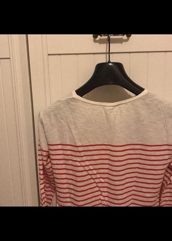 Kırmızı Çizgili Uzun Kollu kız çocuk keten tişört - Görsel 3