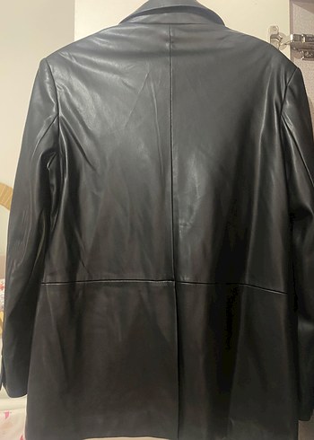 Düğmeli Siyah Deri Kadın Ceket - Görsel 5