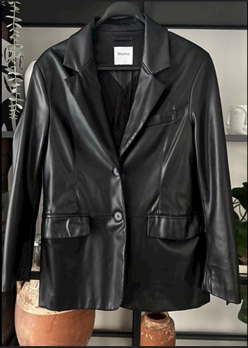 Düğmeli Siyah Deri Kadın Ceket - Görsel 4