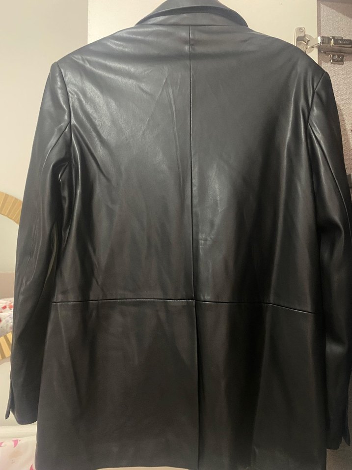 Düğmeli Siyah Deri Kadın Ceket - Görsel 5