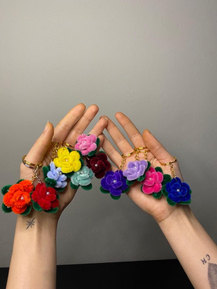 Şönil Renkli Gül Anahtarlıklar - Görsel 2