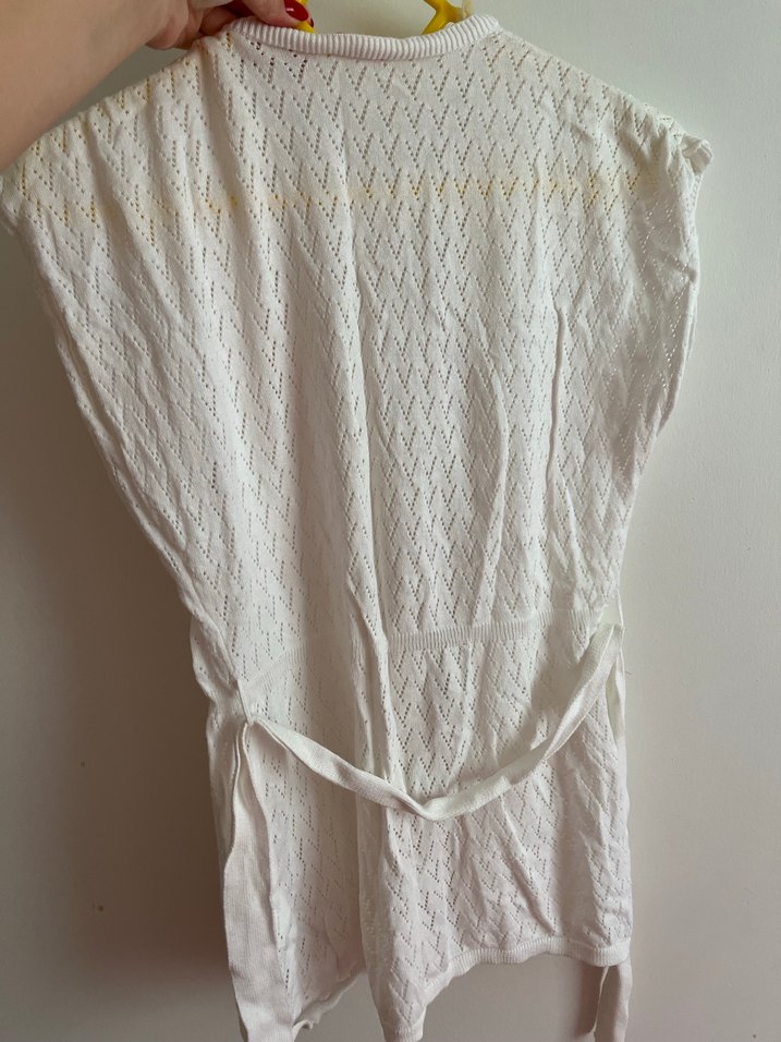 Nakışlı Beyaz Bohem Örgü Yelek - Görsel 2