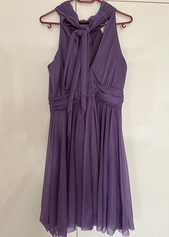 Mor Drapeli Yüksek Yakalı Abiye Elbise(Nişan-düğün- mezuniyet) - Görsel 3