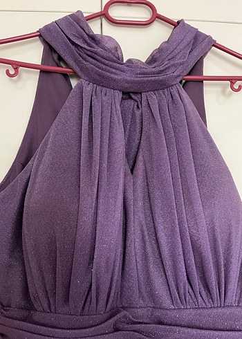 Mor Drapeli Yüksek Yakalı Abiye Elbise(Nişan-düğün- mezuniyet) - Görsel 2