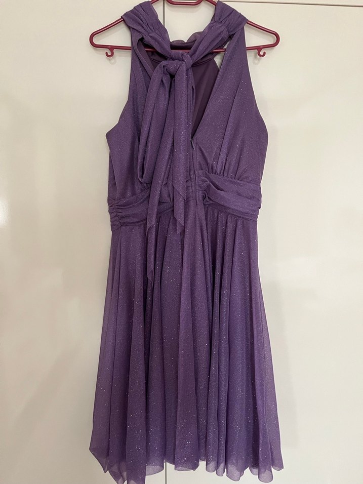 Mor Drapeli Yüksek Yakalı Abiye Elbise(Nişan-düğün- mezuniyet) - Görsel 3