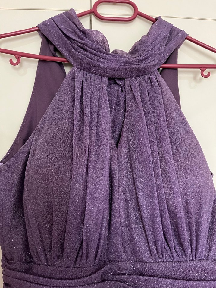 Mor Drapeli Yüksek Yakalı Abiye Elbise(Nişan-düğün- mezuniyet) - Görsel 2