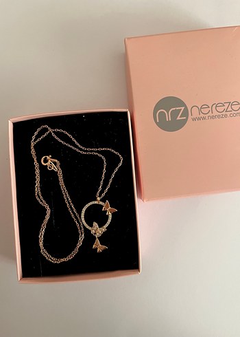 Kelebek Detaylı Mini rose gümüş Kolye(925) - Görsel 2