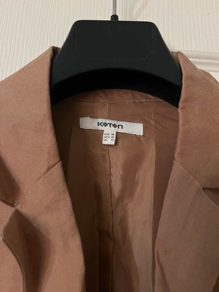 Bej Keten Pilili Midi Elbise - Görsel 2