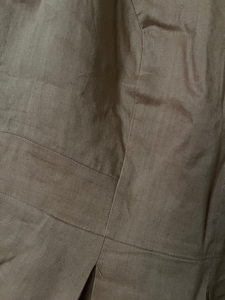 Bej Keten Pilili Midi Elbise - Görsel 3