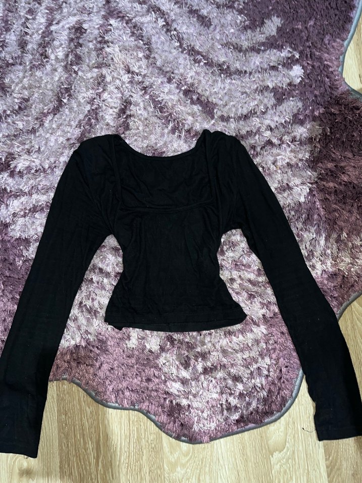 Siyah uzun kollu crop - Görsel 3