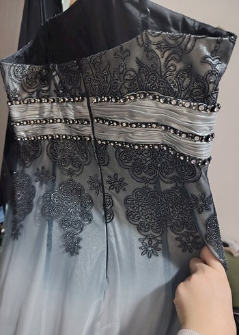 Gri Straplez Uzun Abiye Elbise - Görsel 2