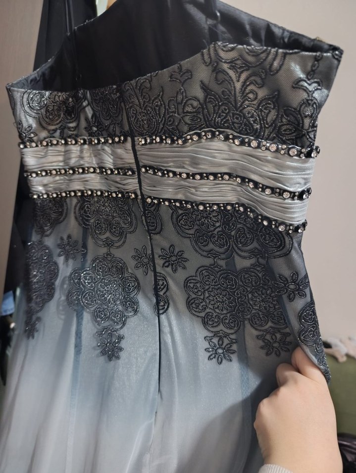 Gri Straplez Uzun Abiye Elbise - Görsel 2