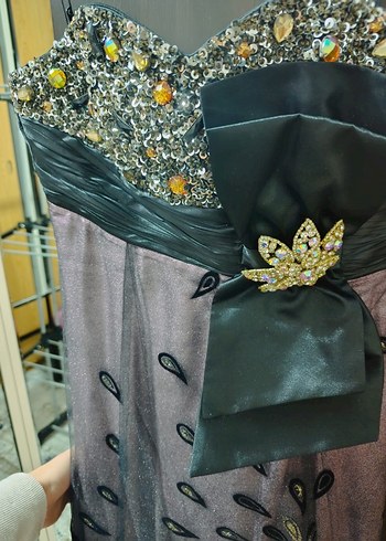 Mor Straplez Uzun Kadın Abiye Elbise - Görsel 4