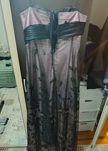 Mor Straplez Uzun Kadın Abiye Elbise - Görsel 3