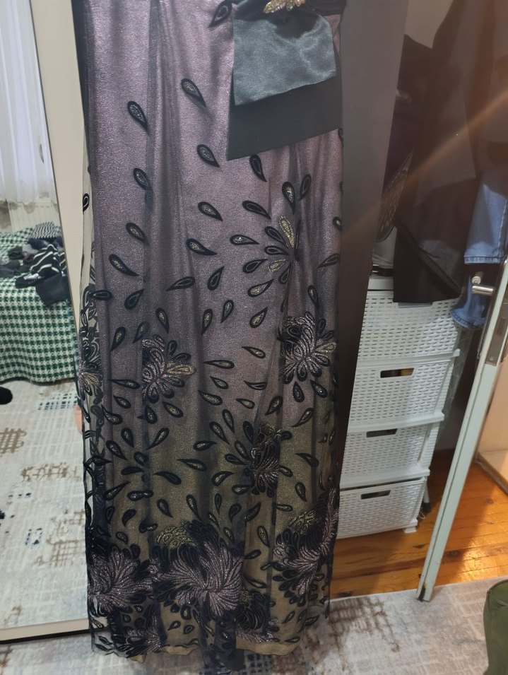 Mor Straplez Uzun Kadın Abiye Elbise - Görsel 2