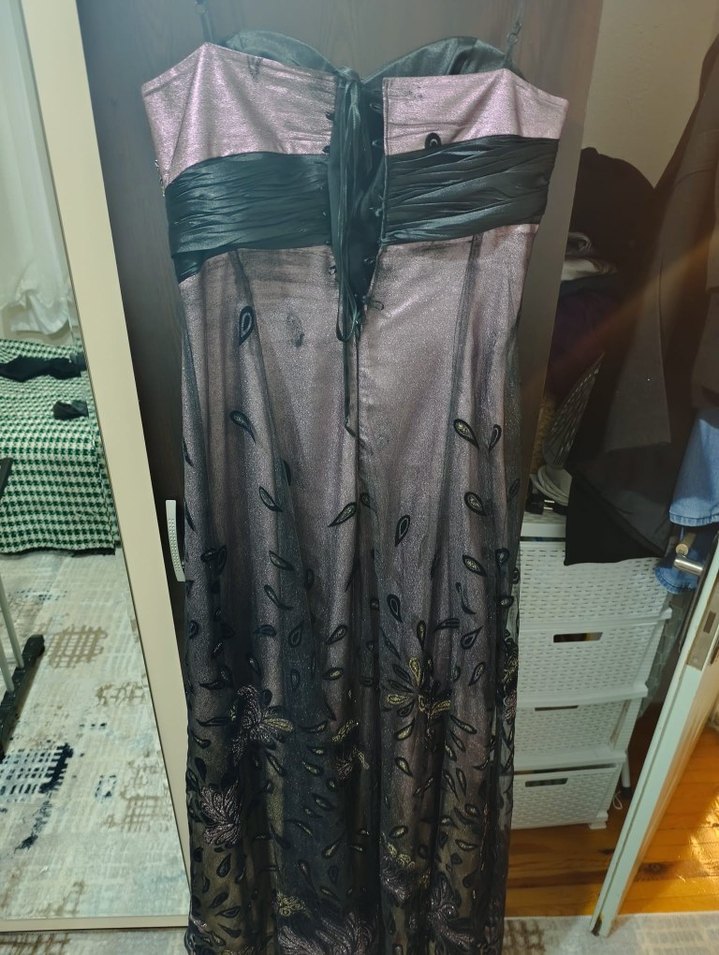 Mor Straplez Uzun Kadın Abiye Elbise - Görsel 3