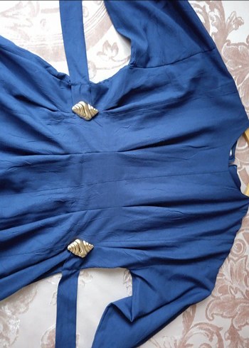 Lacivert belden bağlamalı elbise - Görsel 3