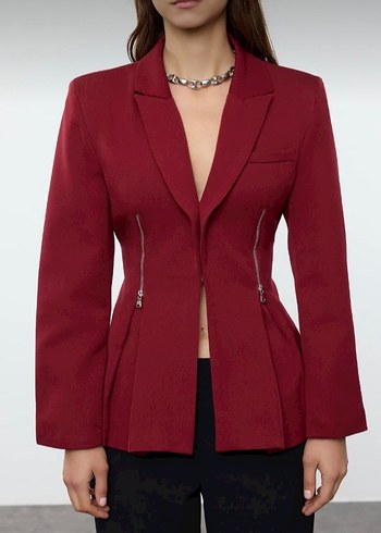Bordo Düğmeli Kadın Blazer Ceket - Görsel 2