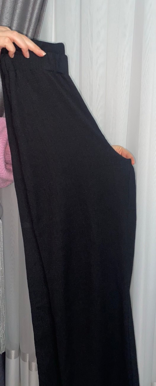 Siyah Pilili Kadın Keten Pantolon - Görsel 2