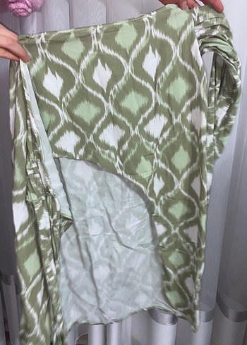 Kadın Bohem Uzun Yeşil Desenli  Yırtmaç Detaylı  Etek - Görsel 3