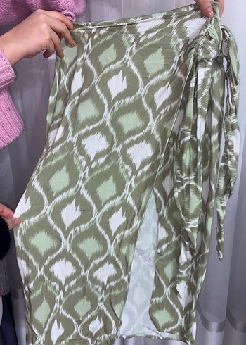 Kadın Bohem Uzun Yeşil Desenli  Yırtmaç Detaylı  Etek - Görsel 2