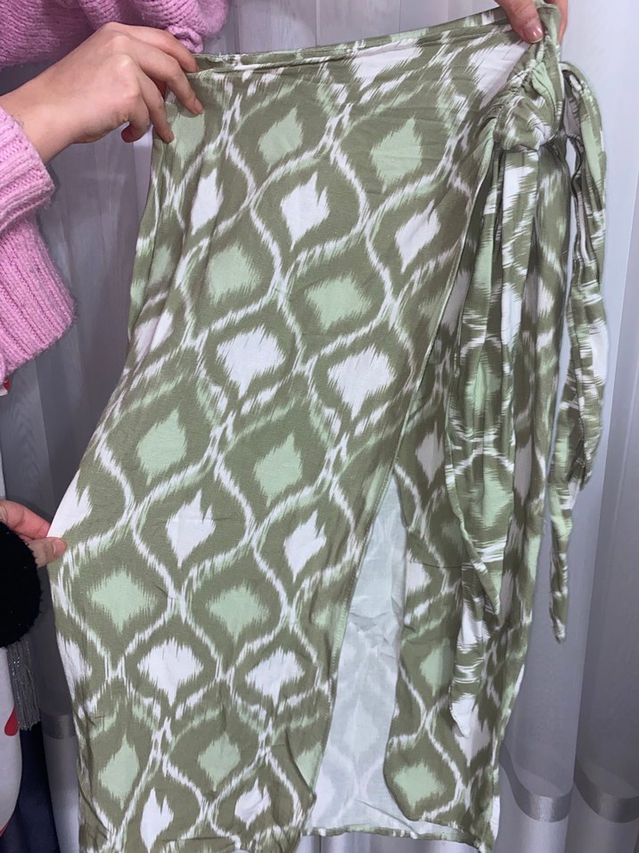 Kadın Bohem Uzun Yeşil Desenli  Yırtmaç Detaylı  Etek - Görsel 2